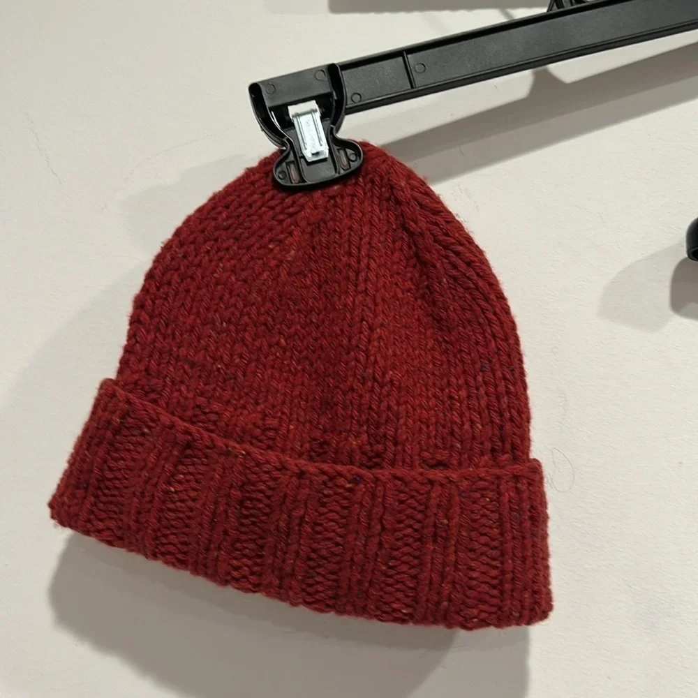 Vintage Bloomingdale’s cranberry Red Knit wool nylon Scarf and Beanie Set
